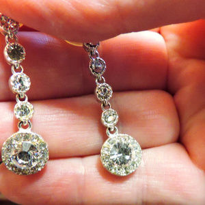 Rhinestone Dangle Earrings/ White Stones